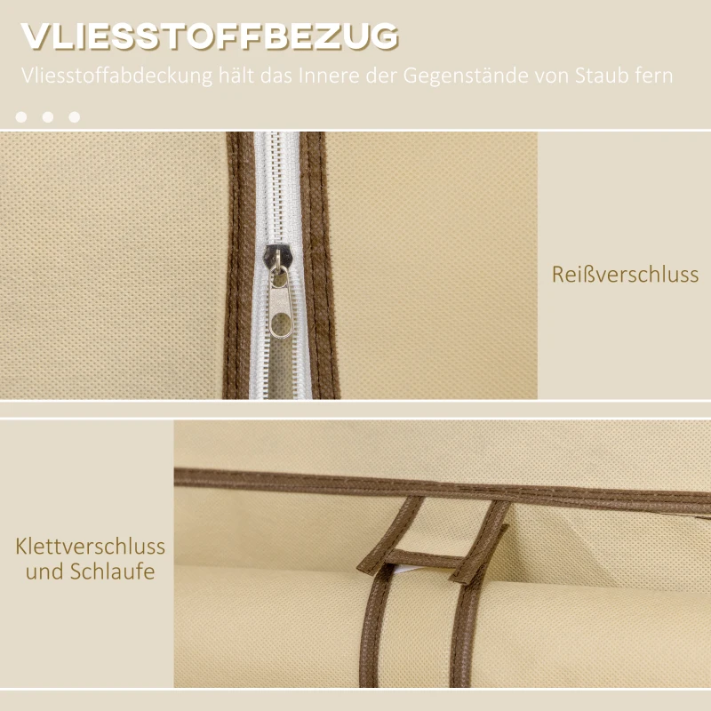 HOMCOM Schrank aus Stoff, Aufbewahrungslösung, 8 Regale, 2 Kleiderstangen, Beige