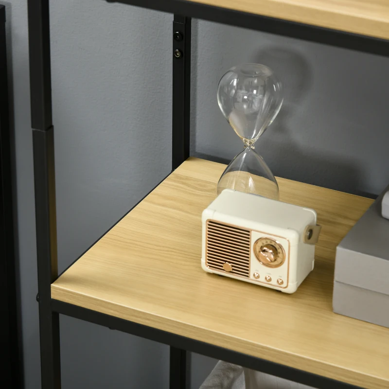 HOMCOM Bibliothèque étagère à 5 niveaux 2 tiroirs style industriel aspect bois et acier 80 x 30 x 161 cm naturel noir