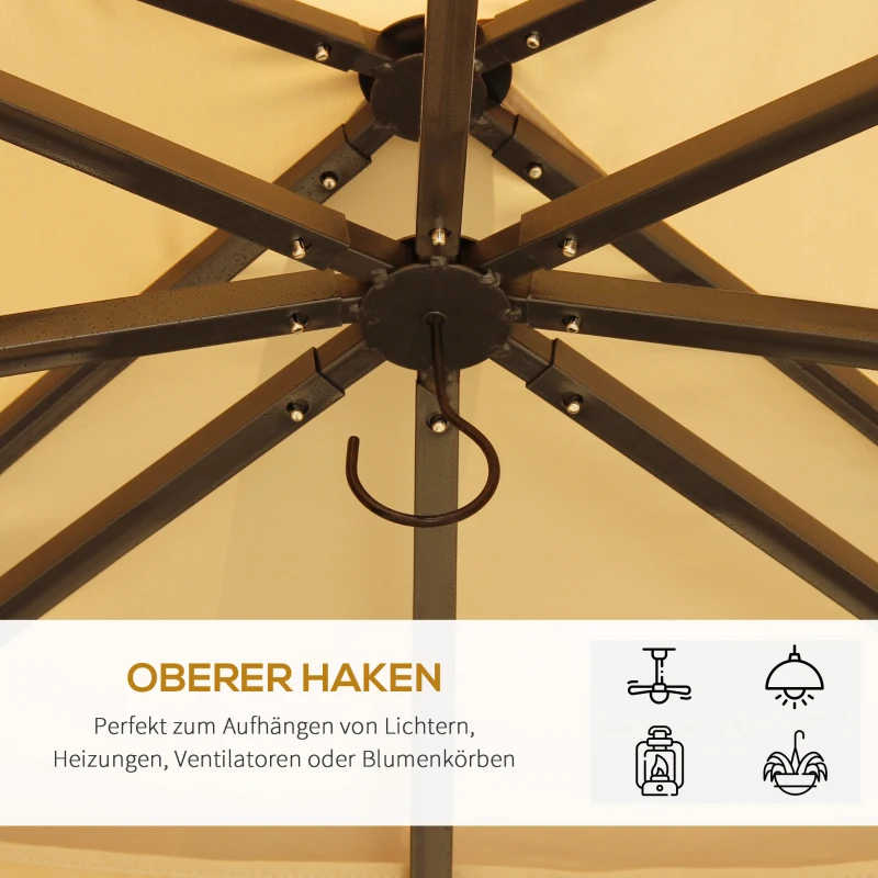Outsunny Pavillon Gartenpavillon 3 x 4 m Gartenzelt Festzelt Partyzelt mit 4 x Seitenwände Moskitonetz atmungsaktivem Doppeldach Metall Polyester Khaki+Braun