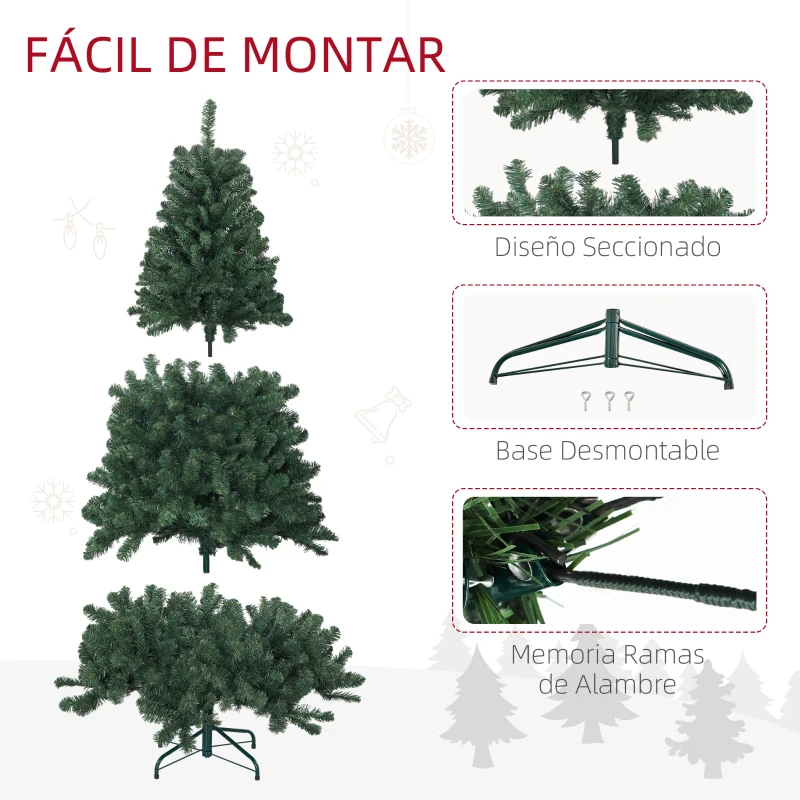 HOMCOM Árbol de Navidad Artificial 180 cm con 760 Ramas de Alambre de Memoria y Base Plegable Árbol de Navideño Verde