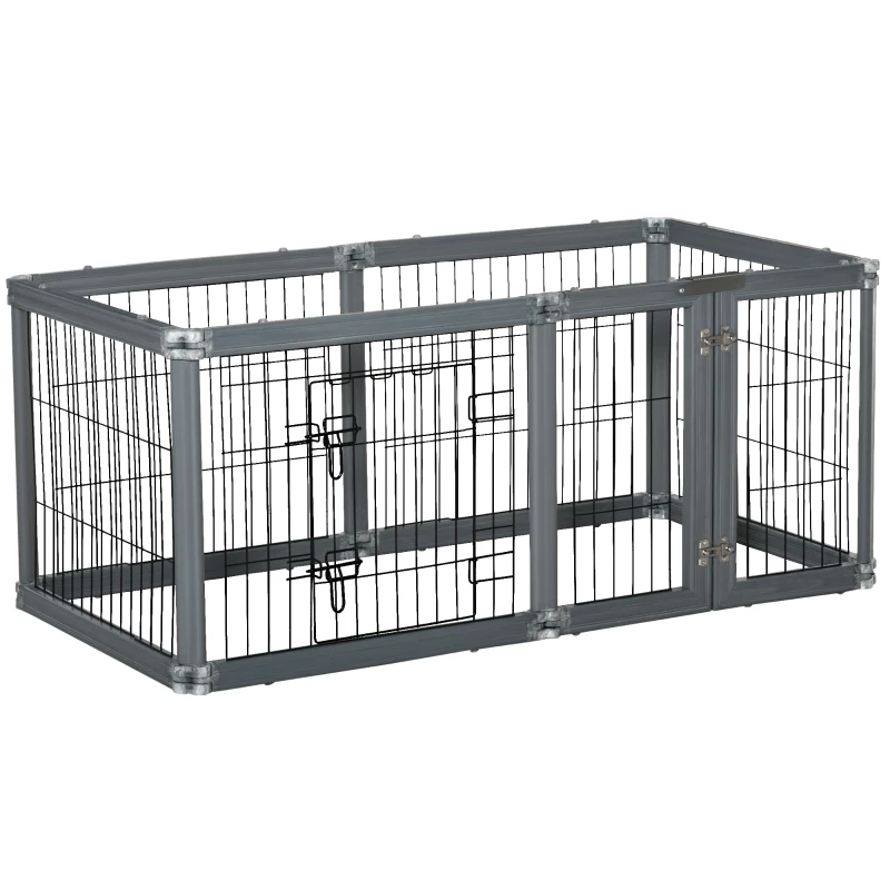 PawHut Dog Play Pen 6 Panel Pet Playpen Foldable Puppy Playpen Rabbit Guinea Pig Run w/ Door for Indoor & Outdoor