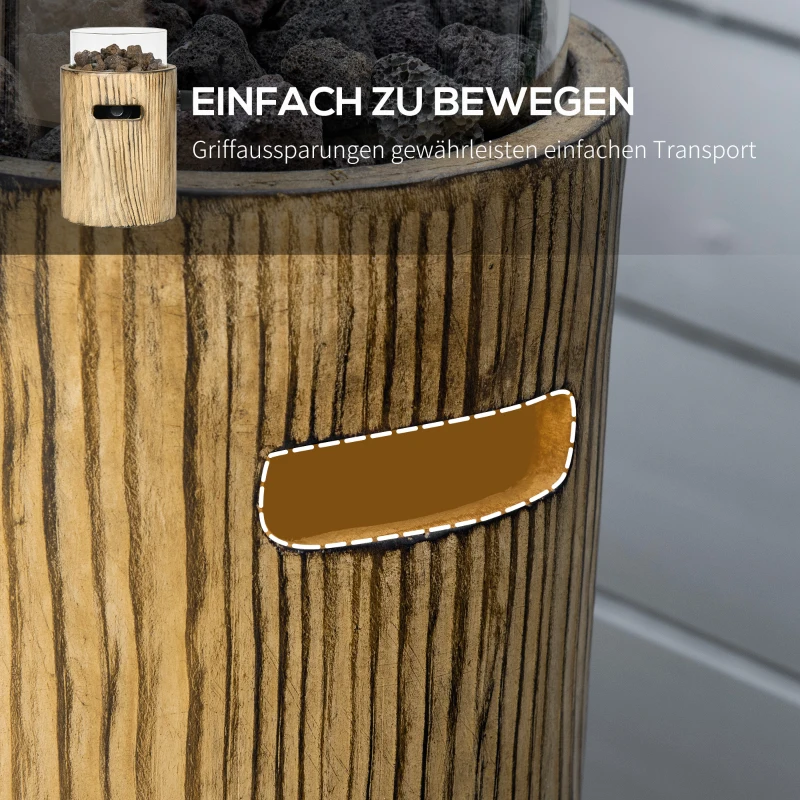 Outsunny Tischfeuerschale, Gasfeuerschale, tragbar, mit Lavasteinen, Feuerregler, Windschutz, Holzoptik, Ø21,5 x 34,5 cm