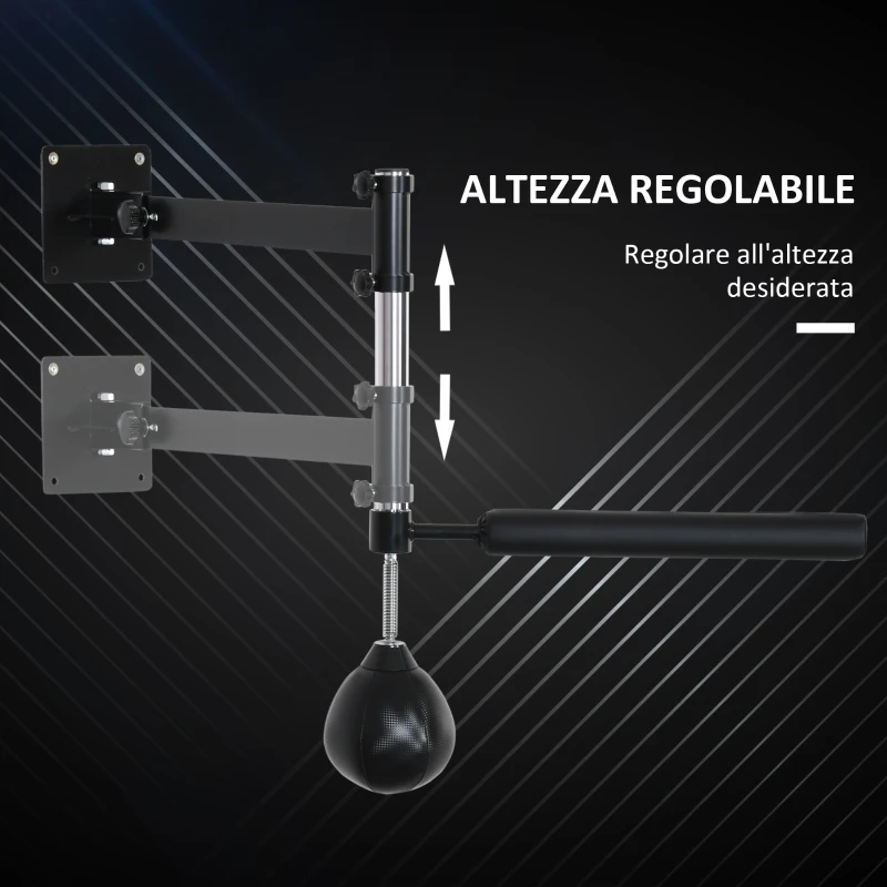 HOMCOM Speed Bag a Parete per Boxe e MMA ad Altezza Regolabile con Asta, in Acciaio e PU, 79x72x20 cm, Nero