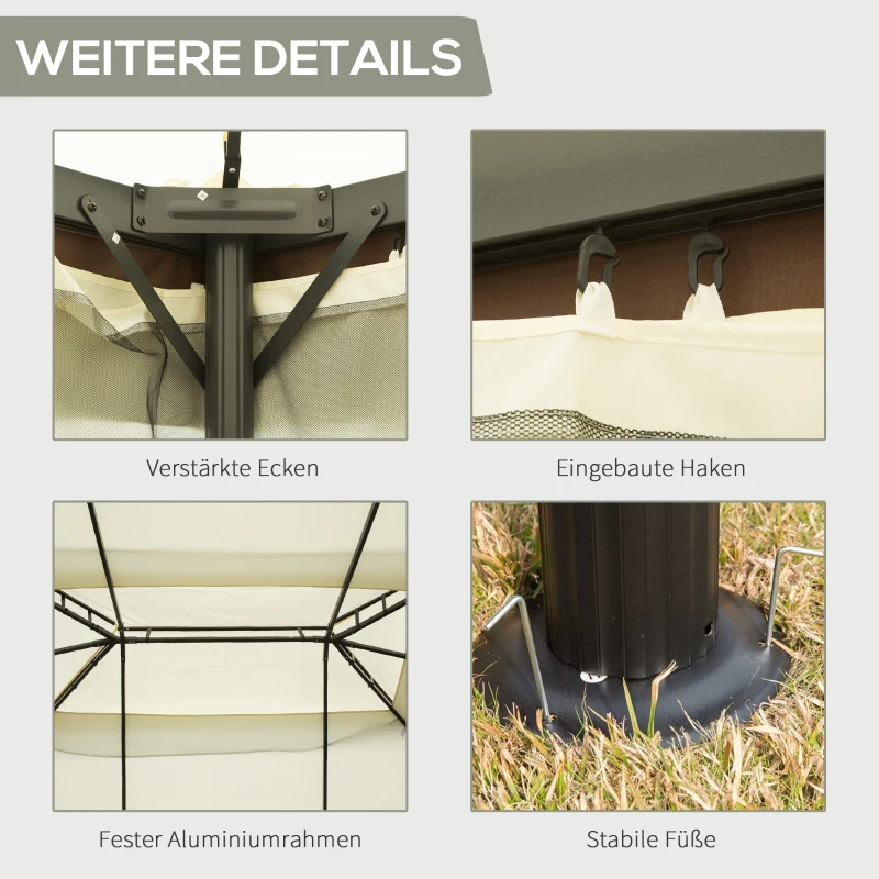 Outsunny Gartenpavillon Pavillon Gartenzelt Festzelt Partyzelt mit 4 x Seitenwand wetterfest Aluminium Polyester Cremeweiß 3,9 x 2,9 x 2,7 m