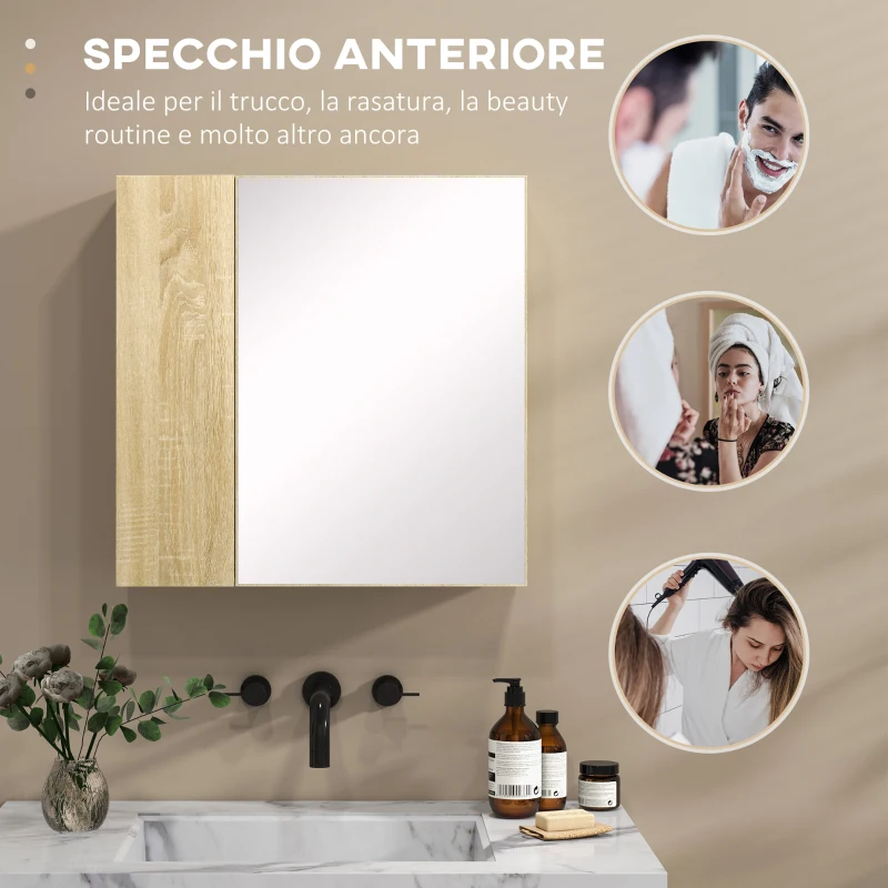 kleankin Mobile da bagno con Specchio e 4 Ripiani interni, in truciolato, 60x15x60cm, color Legno