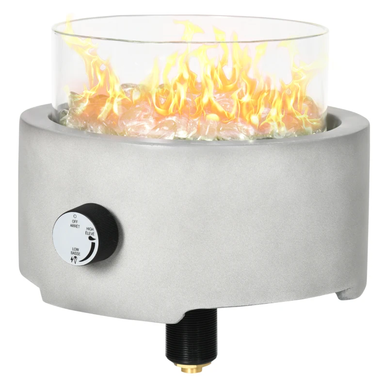 Outsunny Tischfeuerschale Gasfeuerschale, tragbar, mit Glassteinen, Feuerregler, Windschutz, Betonoptik, Ø25,4 x 18,5 cm