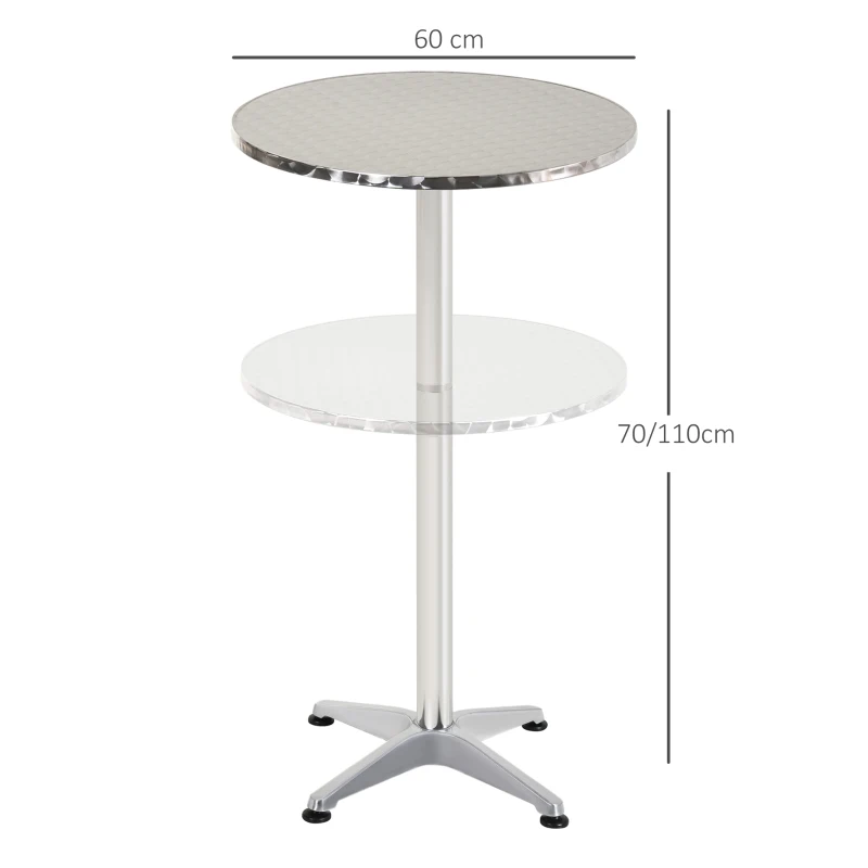 HOMCOM Table de bar table de cuisine en aluminium plateau en acier inoxydable 2 réglages de hauteur 70 cm/110 cm