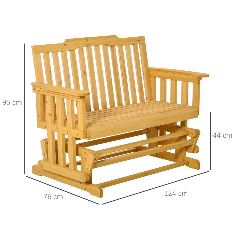 Outsunny 2-Sitzer Schaukelbank mit Armlehne Gartenbank Schwingsessel Massivholz Natur 124 x 76 x 95 cm