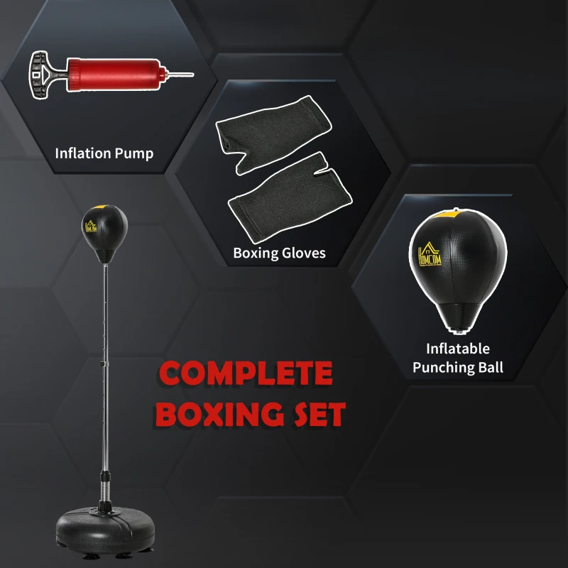 HOMCOM Punching Bag with Stand, 133-151cm Adjustable Height, for Teens, Gold Tone/Black