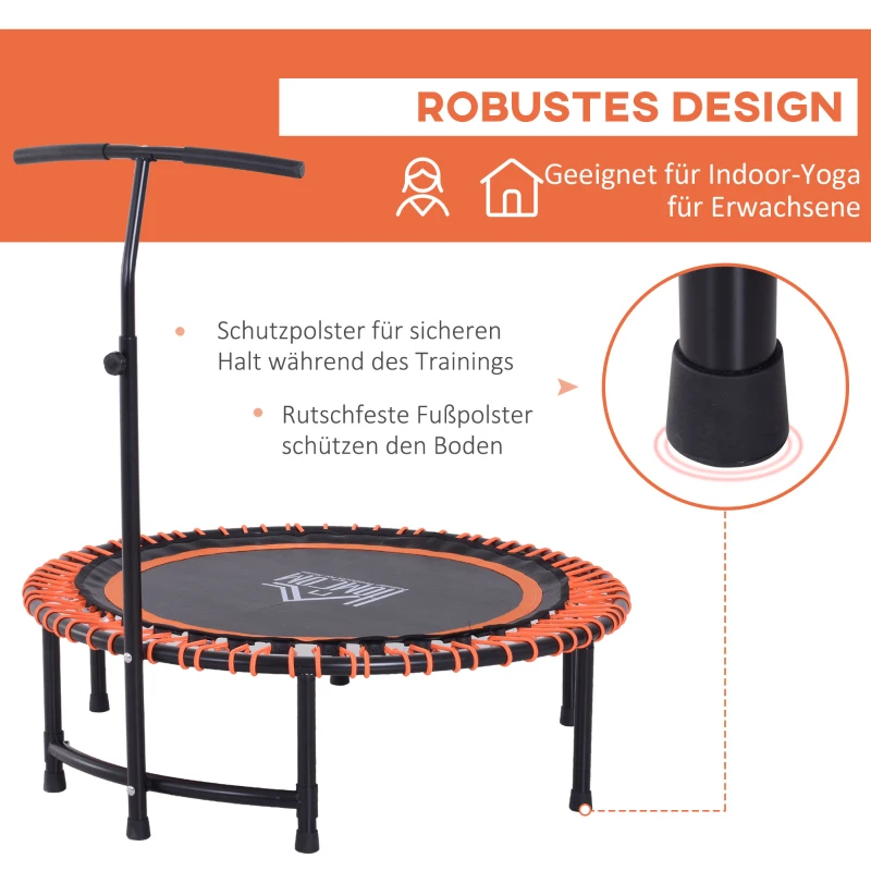 HOMCOM Trampolin, Fitness-Trampolin, Joga Gartentrampolin höhenverstellbar mit Haltegriff für Kinder und Erwachsene, Stahl+Kunststoff+EVA, Schwarz+Orange, 114,3 x 114,3 x 138 cm