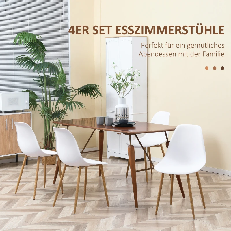 HOMCOM Esszimmerstuhl 4er-Set, Metallbeine in Holzoptik, rutschfeste Füße, bis 120 kg, Weiß/Holzdekor