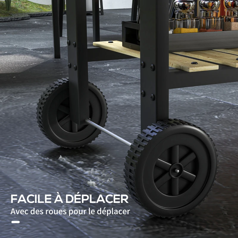 Outsunny Barbecue à charbon BBQ grill sur pied avec double gril réglable 2 roues et 2 étagères dim. 113L x 53,5l x 82,5H cm noir