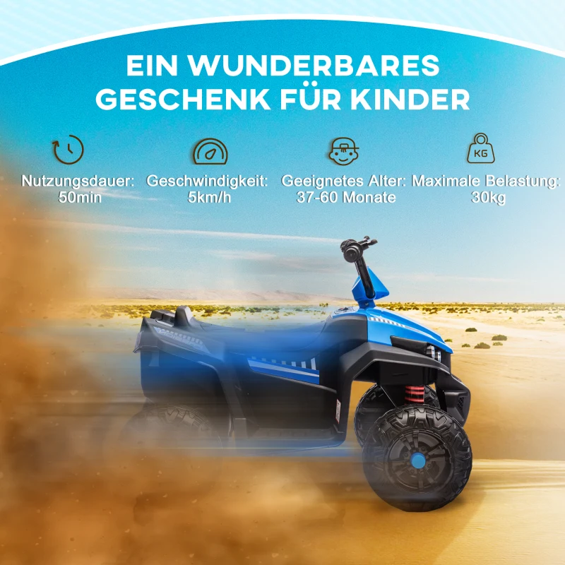 AIYAPLAY Elektro-Kinderquad, Licht & Musik, Federung, 5 km/h, 50 Min. Fahrzeit, für 3-5 Jahre, Blau