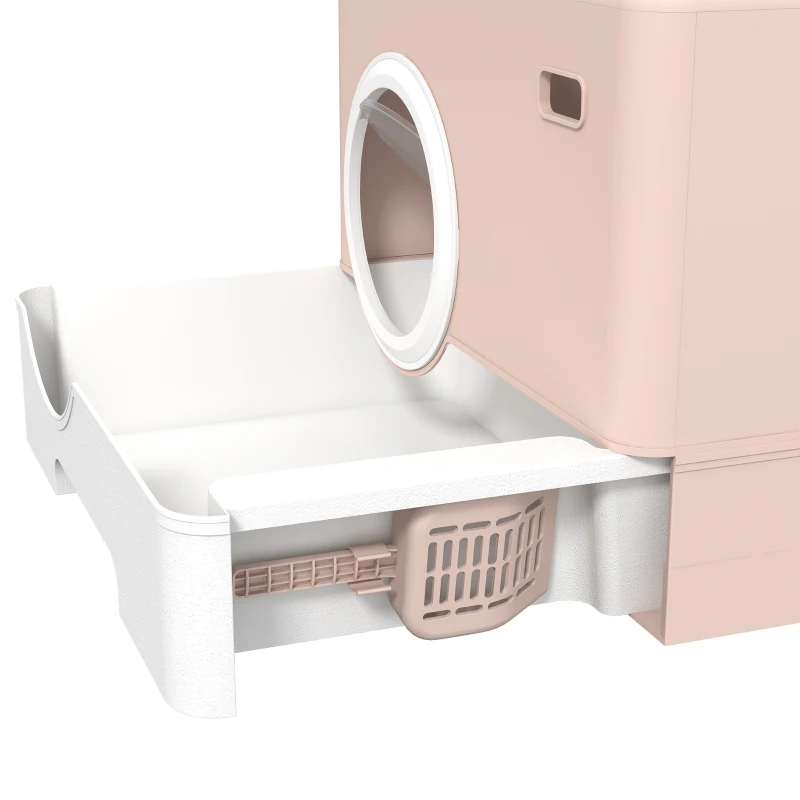 PawHut Arenero para Gatos con Pala Bandeja Extraíble 2 Puertas Entrada Principal y Salida Superior 52x41x38,5 cm Ros