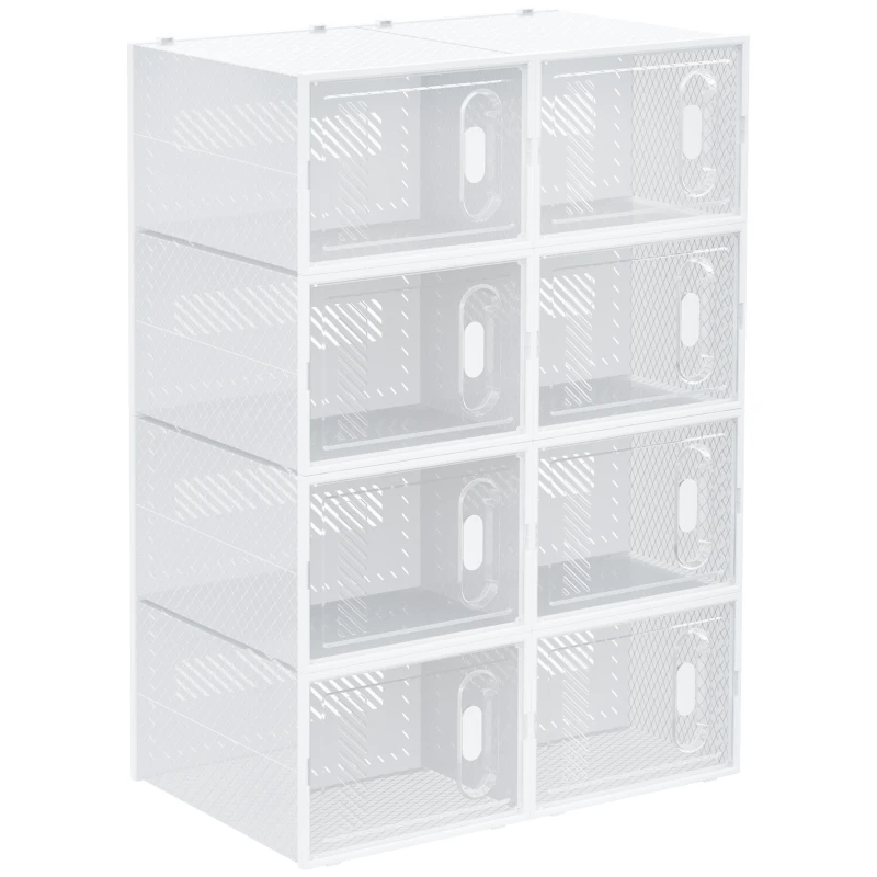 HOMCOM 8-teiliges Schuhregal, stapelbare Schuhboxen für Schuhe bis Größe 46, magnetische Türen, Kunststoff, 28 x 36 x 21 cm(m-10)
