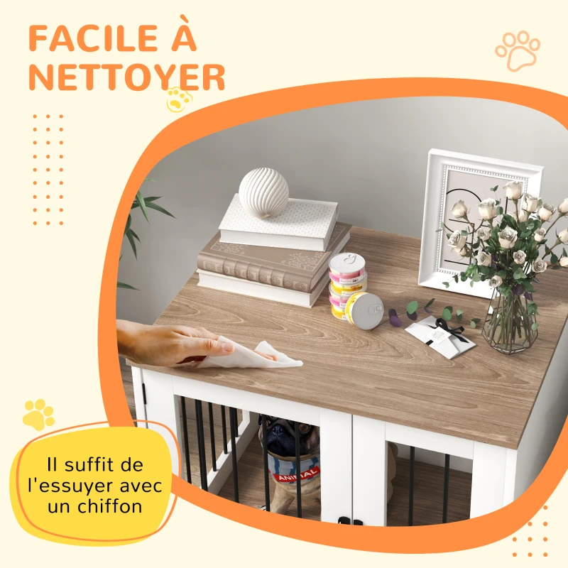 PawHut Cage pour chien animaux sur pieds 2 en 1 table d'appoint avec 1 porte verrouillable - dim. 73L x 60l x 68H cm