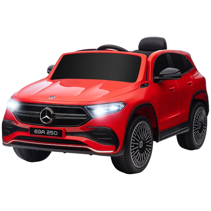 HOMCOM Coche Eléctrico para Niños Mercedes-Benz EQA 12V Control Remoto Música Bocina Velocidad 3-8 km/h 111,5x69x52,5 cm Rojo