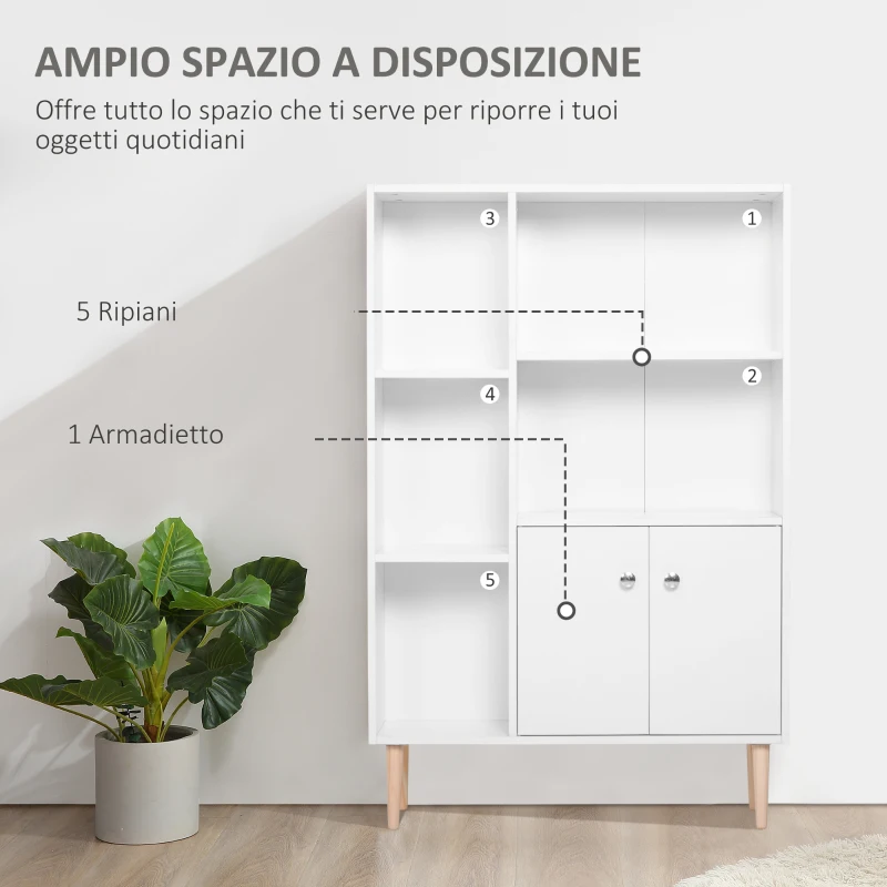 HOMCOM Mobiletto Libreria con Piedini in Legno di Pino Bianco 80x23.5x123cm