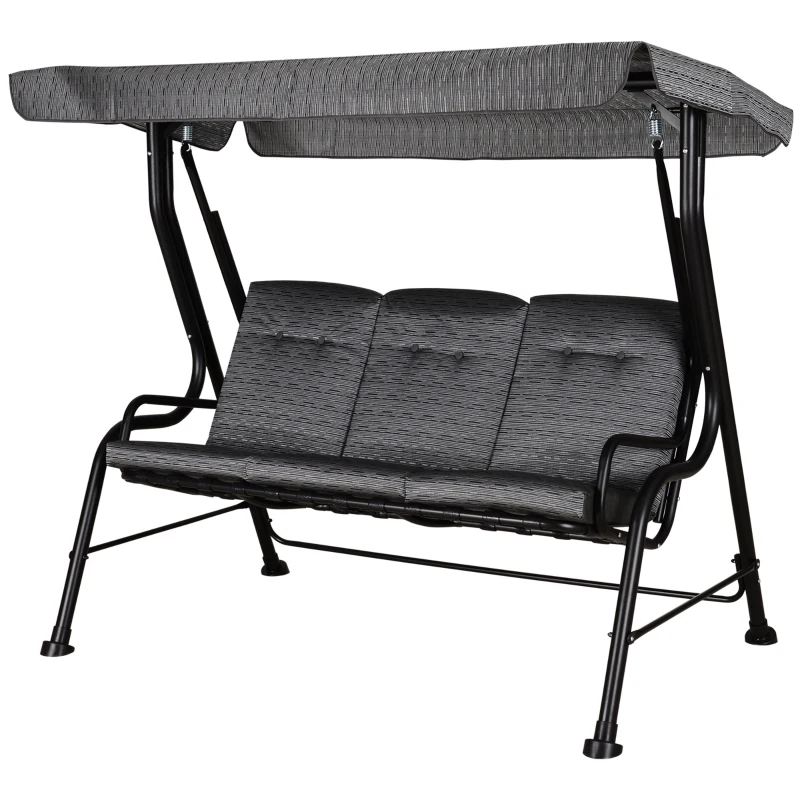 Outsunny Hollywoodschaukel, 3-Sitzer Gartenschaukel, Verstellbares Sonnendach, Texteline Grau 200 x 120 x 170 cm