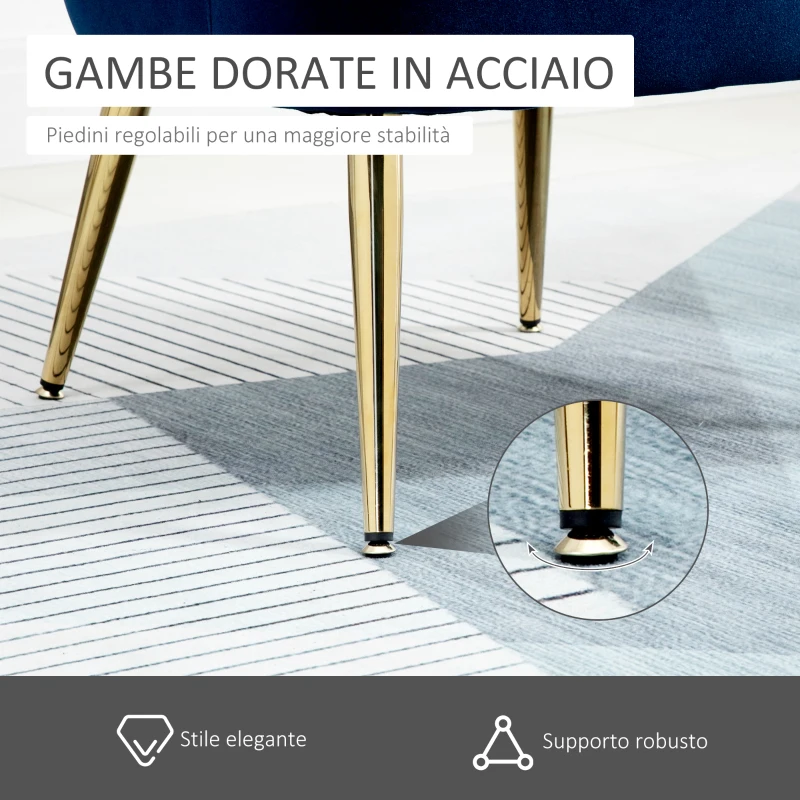 HOMCOM Poltrona in Velluto Imbottita con Schienale a Conchiglia per Camera e Salotto, 63x65x84cm