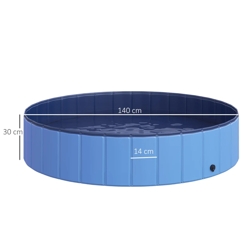PawHut Hundebadewanne faltbar Badewanne Hundepool Plantschbecken Swimmingpool Wasserbecken für Hunde und Katzen Schwimmbecken Kunststoff+Holz Blau Ø140 x H30 cm