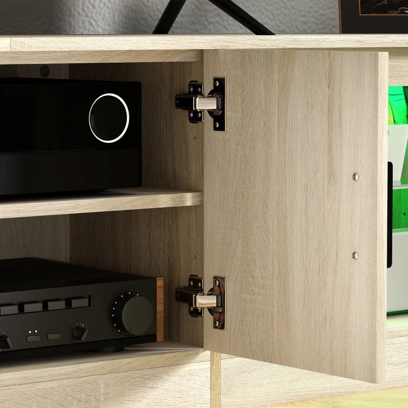 HOMCOM Mueble de TV Moderno Mueble de TV para Salón con Luces LED RGB y Estantes de Vidrio Abiertos 180x35x45 cm Roble