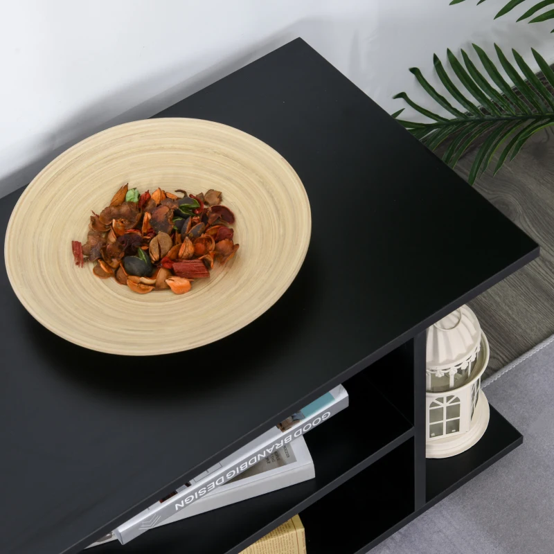 HOMCOM Meuble TV avec roulettes pivotantes, banc TV en bois avec étagères, support télé pour télévision jusqu'à 42 pouces, style contemporain pour salon chambre et bureau, 80 x 40 x 40 cm, noir