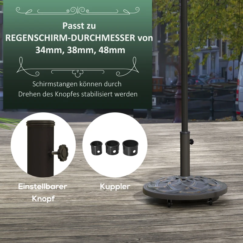 Outsunny Sonnenschirmständer mit Rädern, robustes Metall, Betonfüllung, 52 x 38 cm, Bronzefarben