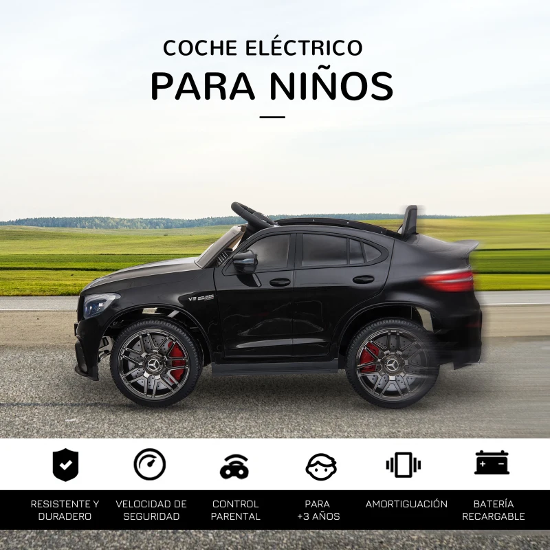 HOMCOM Coche Eléctrico para Niño +3 Años con Mando a Distancia Con Música y Luces Doble Apertura de Puerta Batería 12V Carga 30kg 115x70x55cm Ngero