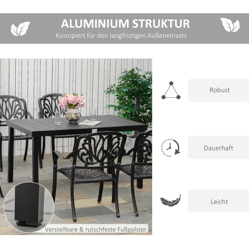 Outsunny Gartentisch für 6 Personen Esstisch Aluminiumtisch Gartenmöbel Loungemöbel pflegeleicht Kunststoff Schwarz 140 x 90 x 74 cm