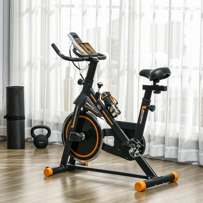 HOMCOM Exercise Bike, Indoor Cycling, with LCD Display, Heart Rate, Sensor - Black and Orange