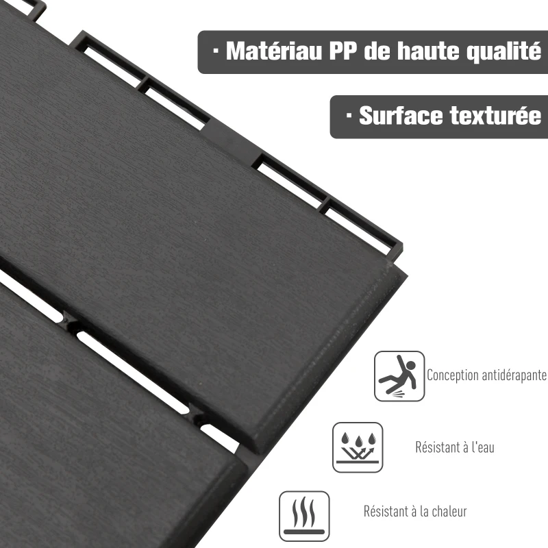 Outsunny Caillebotis - Dalles terrasse - Lot de 9 - emboîtables, Installation très Simple - Petits Carreaux Composite Plastique Imitation Bois Noir