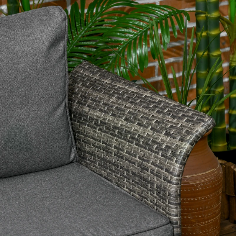 Outsunny Set da Giardino 4 Pezzi in Rattan e Acciaio con Tavolino da Caffè a 2 Livelli, Divano e 2 Sedie