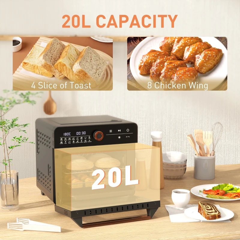 HOMCOM Air Fryer Oven, 20L Mini Oven, Multifunction Countertop Convection Oven with 16 Presets, Adjustable Temp and Time, 1400W