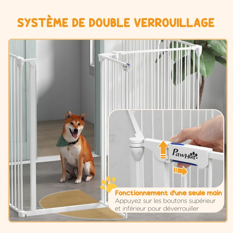PawHut Barrière de sécurité parc enclos chien pliable modulable 6 panneaux avec porte hauteur 100 cm blanc