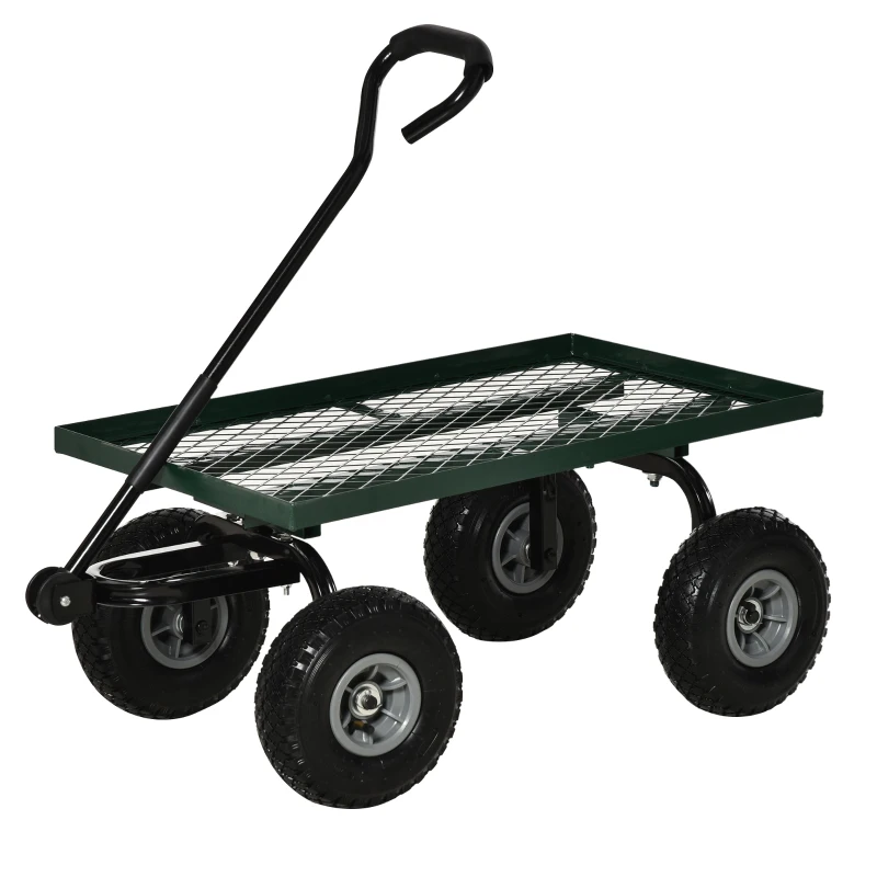 Outsunny Carrello da Giardino in Acciaio con Capacità 150 kg e Maniglia Rivestita, 94x48.5x100 cm, Nero e Verde