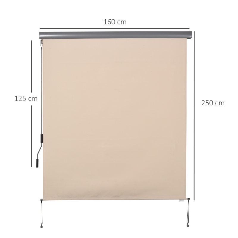 Outsunny Senkrechtmarkise Balkonmarkise Vertikalmarkise Windschutz Seitenrollo Sichtschutz mit Handkurbel Polyesterstoff+Aluminium Cremeweiß 250 x 160 cm