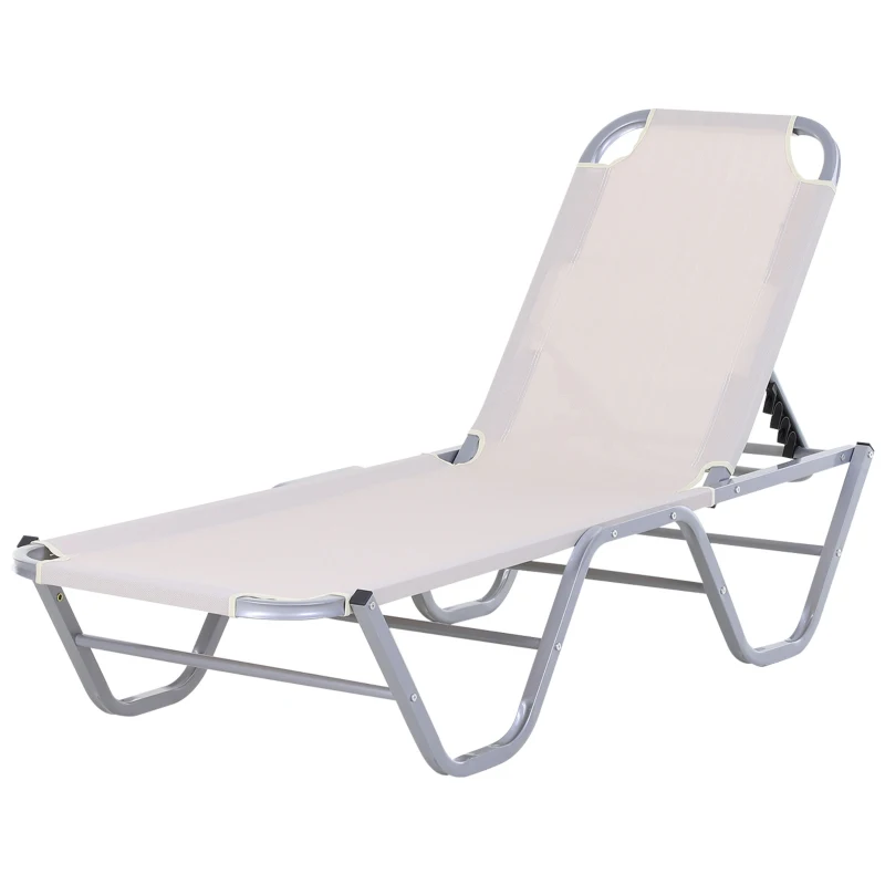 Outsunny Bain de Soleil transat Chaise Longue Design Contemporain Dossier inclinable Multi-Positions aluminium textilène dim. 163L x 58,5I x 91H cm Crème