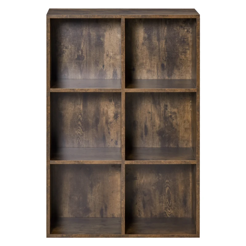 HOMCOM Six-Cube Bookcase - Rustic Brown Wood Effect
