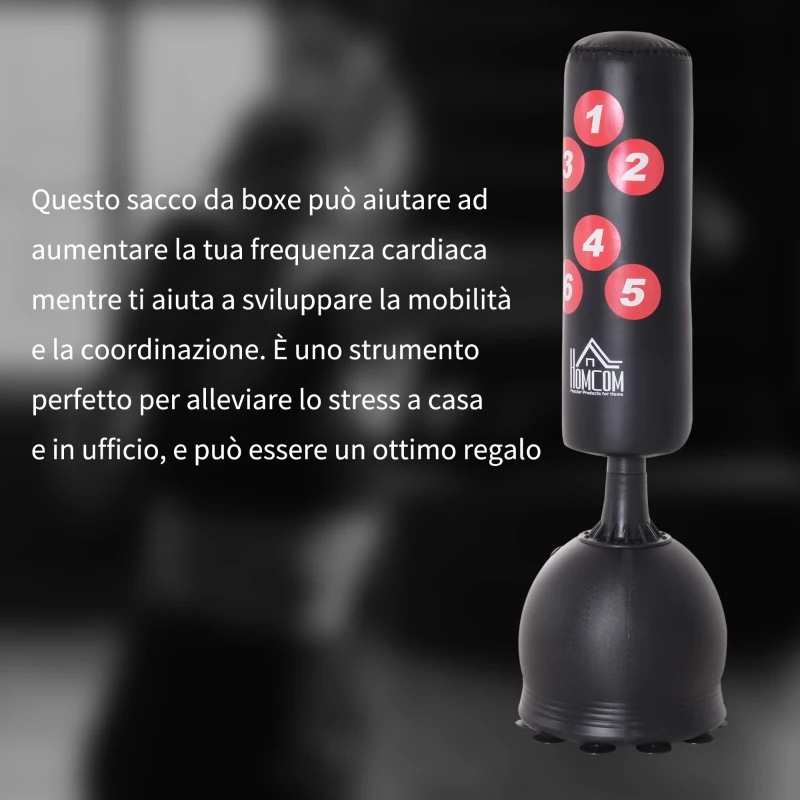 HOMCOM Sacco da Boxe da Terra, Sacco da Pugile per Adulti e Bambini, Fit Boxe Arti Marziali (50x50x165cm)