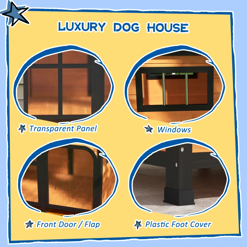 PawHut Wooden Dog Kennel with Removable Floor, Asphalt and Openable Roof, Large Window, for Large Dogs, Yellow