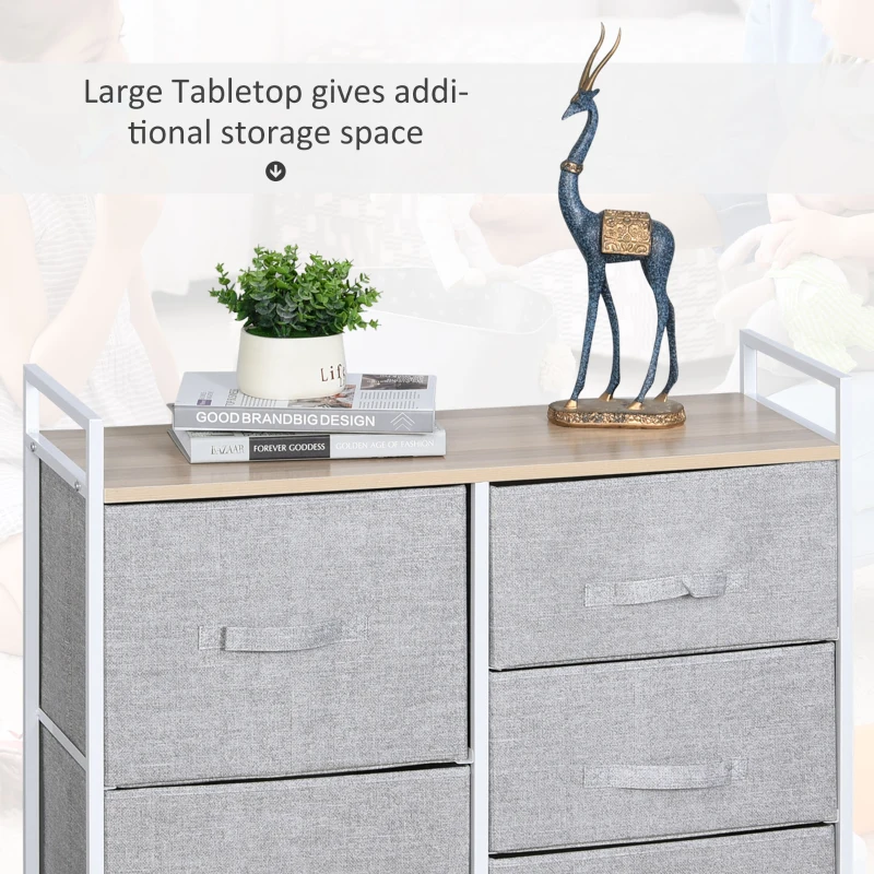 HOMCOM 5 Drawer Linen Basket Storage Unit Home Organisation w/ Shelf Handles Metal Frame Adjustable Feet Hallway Home Dresser Grey