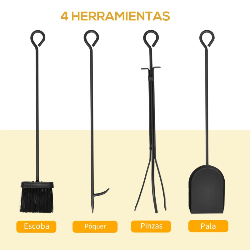 HOMCOM Estante para Leña Estantería de Almacenamiento para Chimenea 46x30x70 cm Soporte para Leña con 4 Herramientas Negro