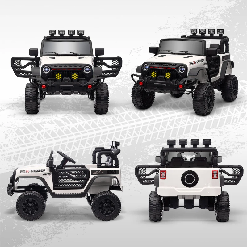 AIYAPLAY Coche Eléctrico para Niños de +3 Años con Batería 12V Mando a Distancia Faros LED Bocina Música Blanco