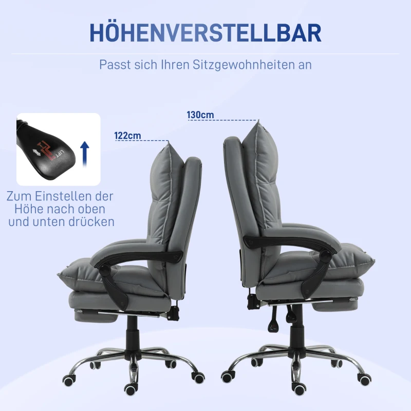 Vinsetto Ergonomischer Bürostuhl, verstellbare Sitzhöhe, neigbare Rückenlehne, Kunstleder, Dunkelgrau(m-4)