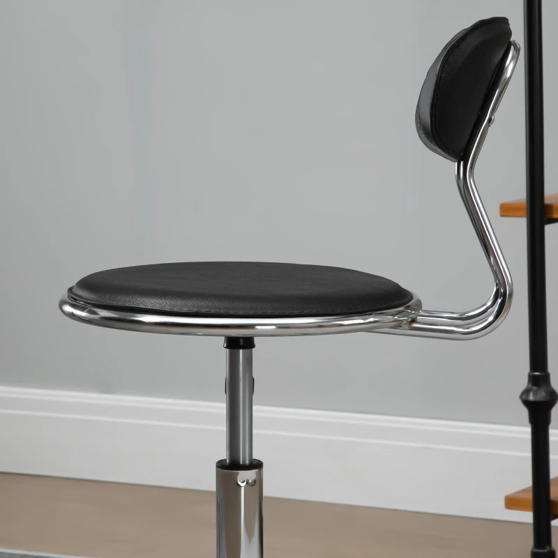 HOMCOM Tabouret à roulettes tabouret de massage pivotant 360° - ergonomique avec dossier - hauteur assise réglable 43,5-59 cm - revêtement synthétique noir et métal chromé