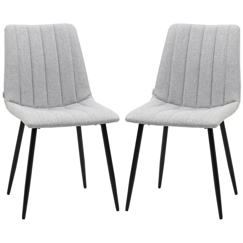 HOMCOM Dining Chairs Set of 2, Modern Kitchen Chairs with Linen-touch Upholstery and Steel Legs for Living Room, Bedroom, Grey
