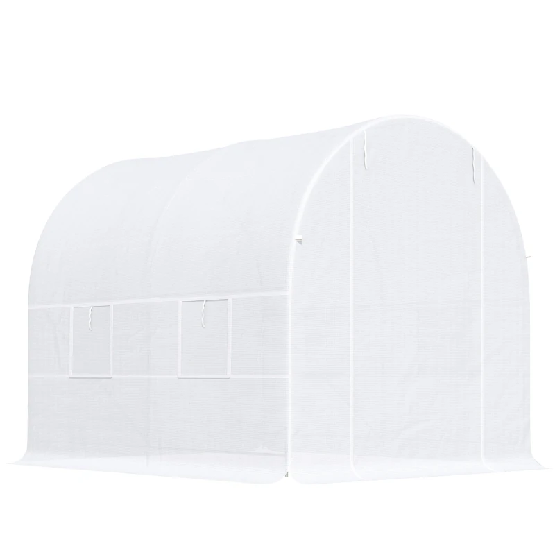 Outsunny Serre de Jardin Tunnel Surface Sol 5 m² 2,5L x 2l x 2H m châssis Tubulaire renforcé 18 mm 4 fenêtres Blanc