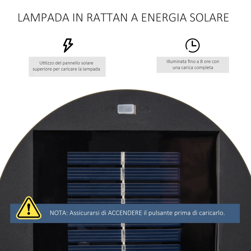 Outsunny Lanterna Solare da Giardino con Luce LED in Rattan e Metallo , Ø21.5x61cm, Marrone