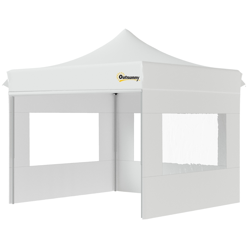 Outsunny Faltpavillon Pavillon Gartenzelt mit Seitenwänden Pop-up-Zelt wasserdicht Gartenpavillon Weiß 300 x 300 x 320 cm